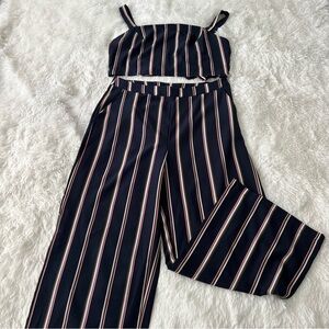 SHEIN Blue and White Striped Set Two Pieces with Palazzo Pants